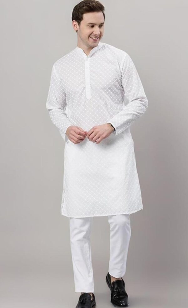 Kurta Pyjama For Men White Branded Soft Cotton - Image 3