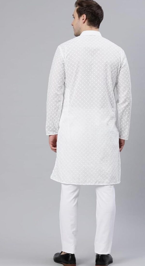 Kurta Pyjama For Men White Branded Soft Cotton - Image 4